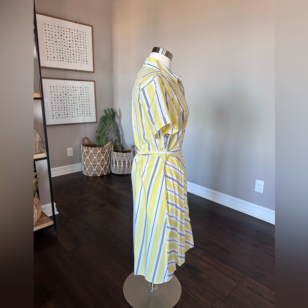 A New Day Cotton Retro Striped Cap Sleeve Button Up Shirt Dress Yellow LG NWTs - Picture 2 of 9